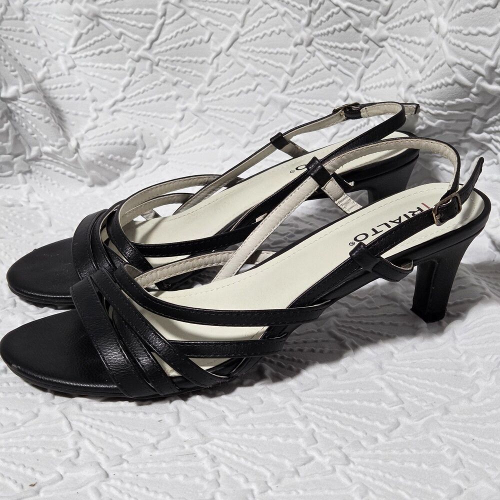 Rialto Black Strappy Slingback Kitten Heel Pumps Dress Shoes Womens Sz 9.5 M